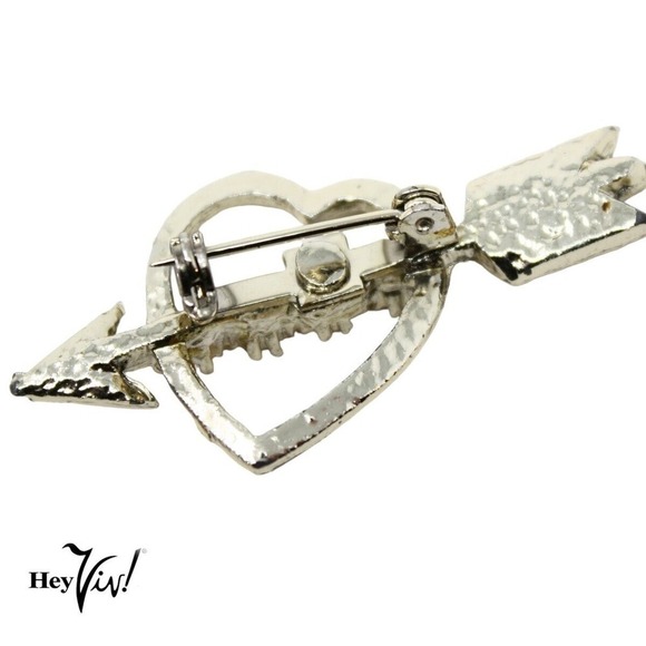 Vintage Valentine Sweetheart Pin w Arrow Gold w Pink Rhinestones 2" - Hey Viv - Picture 2 of 5